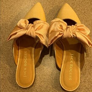 Jack Rogers Cream Satin Bow Pointed-Toe Slip-On Mules